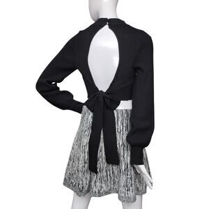 Double Zero Knit Crop Top Size Small Long Puffy Sleeve Open Back Tie on Back